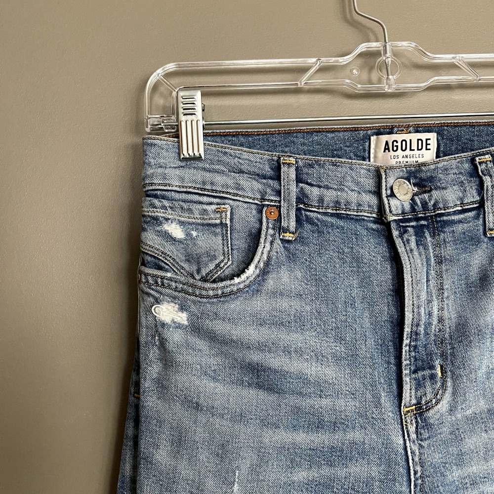 Agolde Sophie Distressed High Waist Skinny Jean Sz 27 High Rise Medium Blue Wash - Picture 9 of 16
